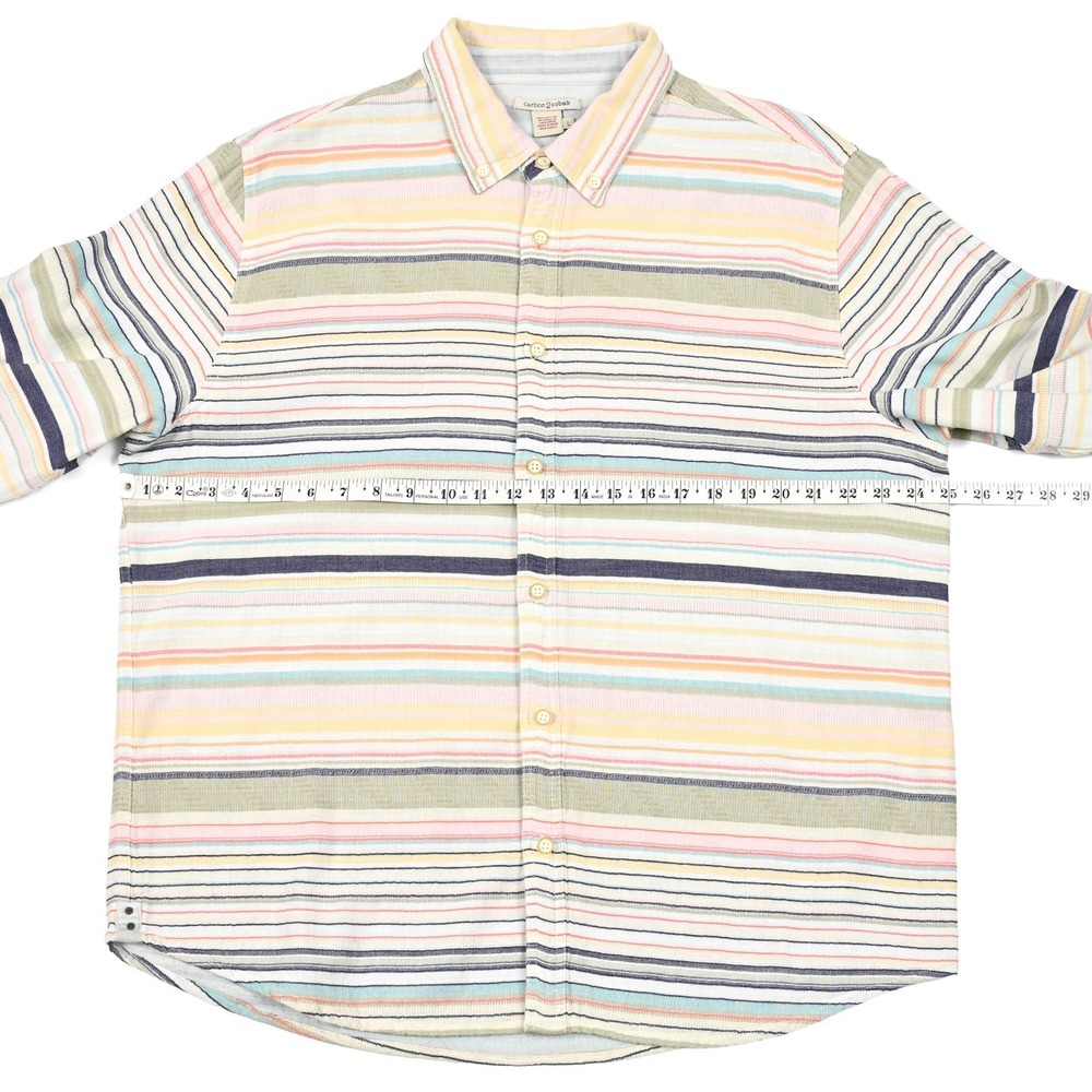 Carbon 2 Cobalt Shirt Mens Large Striped Long Sleeve Two Ply Cotton Beach Casual - Picture 3 of 8